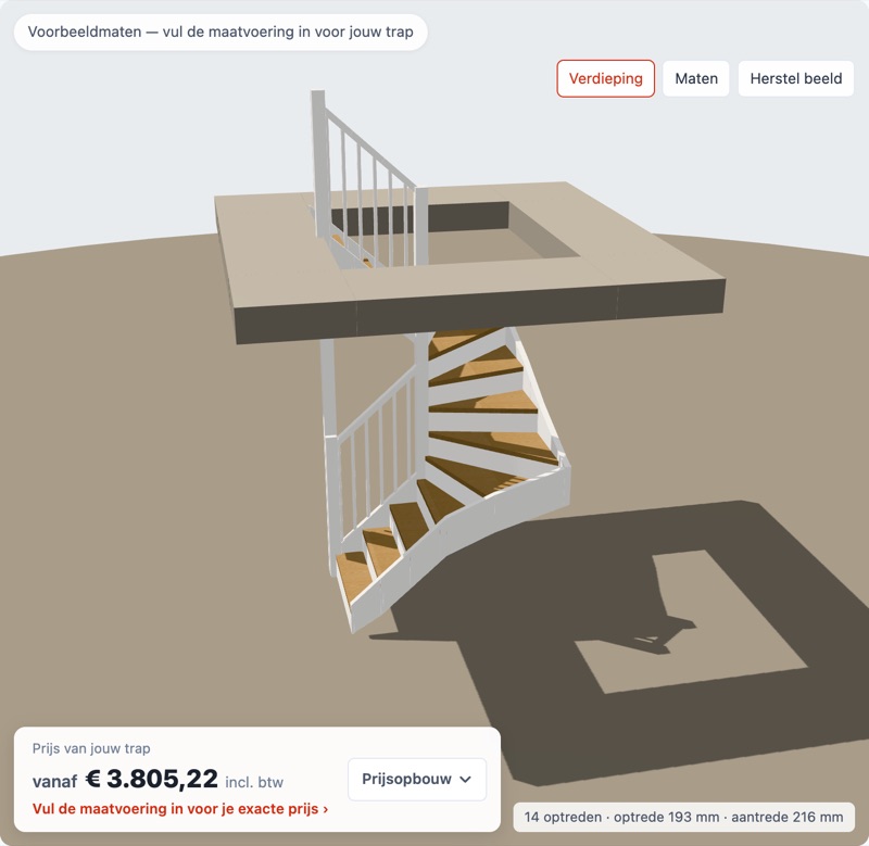 Halfslagtrap in eiken in de 3D-configurator van Trappenstore (1)