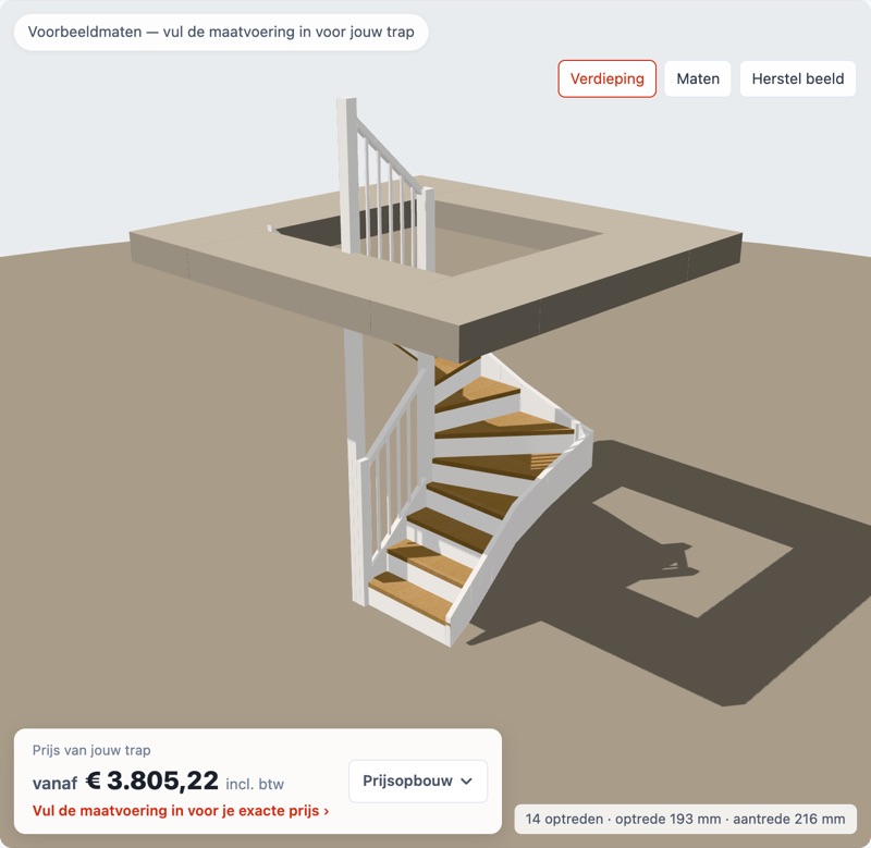 Halfslagtrap in eiken in de 3D-configurator van Trappenstore (2)