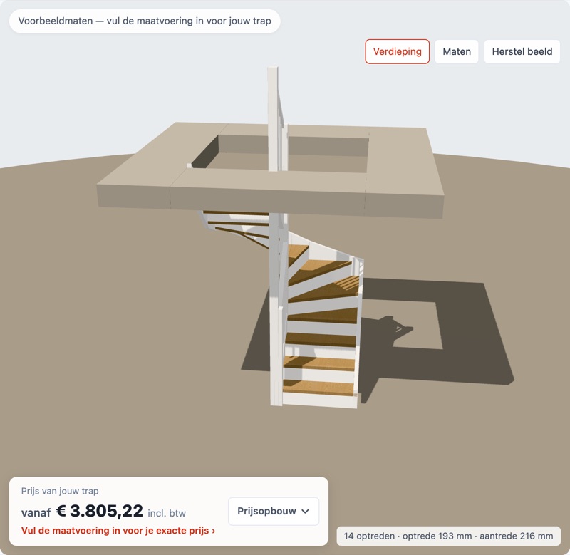 Halfslagtrap in eiken in de 3D-configurator van Trappenstore (3)