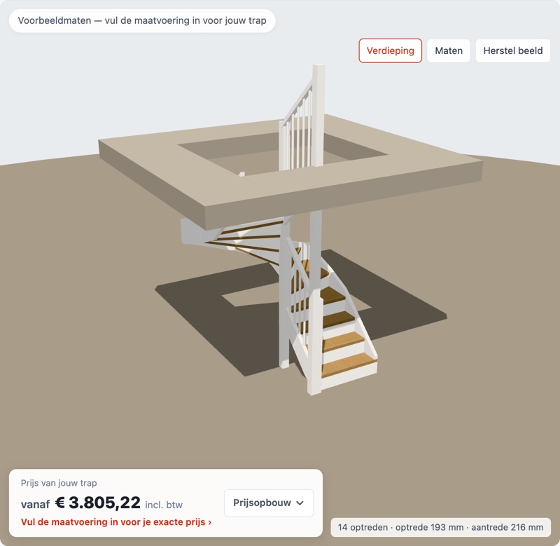Halfslagtrap in eiken in de 3D-configurator van Trappenstore (4)