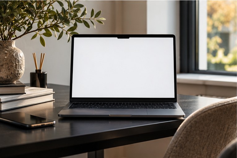 Website van Wallcoustic op een laptop